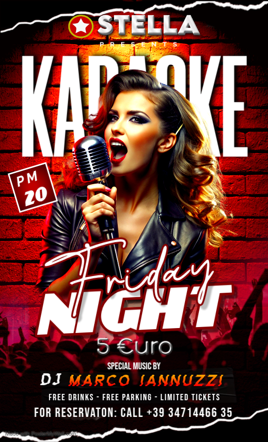 5 €uro con consumazione inclusa alcolica  Karaoke -  play list a richiesta  Musica: Revaival 60/70/80 Dance anni 90 Latina  Tecno House Reggaeton
